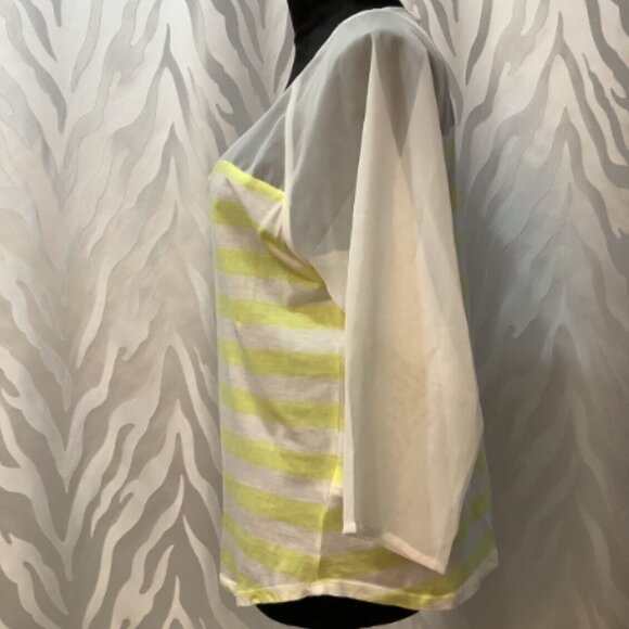 LC Lauren Conrad Women's Striped Bow Tee 3/4 Sleeves Yellow & White Shirt - Picture 16 of 16